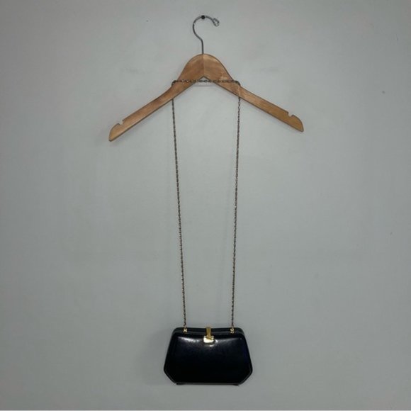 Vintage Farnell Paris Clutch Evening‎ Crossbody Bag Black Gold 1980s Solid Purse - Picture 7 of 8
